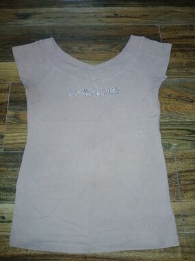 bebe Pink Rhinestone Logo Short Sleeve Tee